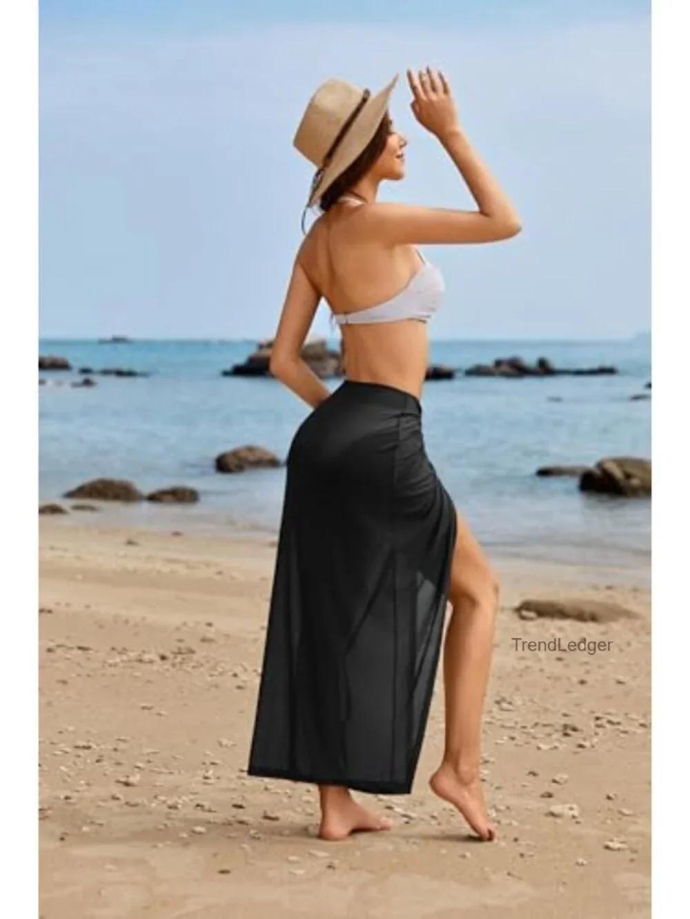 Sheer Mesh Sarong Wrap Swimsuit Cover-Up Long Skirt Swimwear